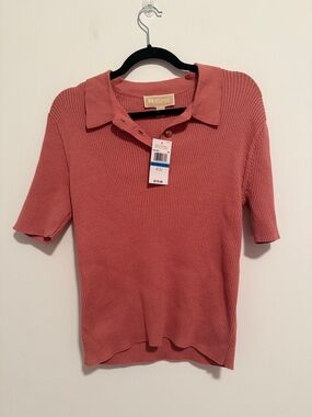 NWT Michael Kors Ribbed Polo Top in Rose